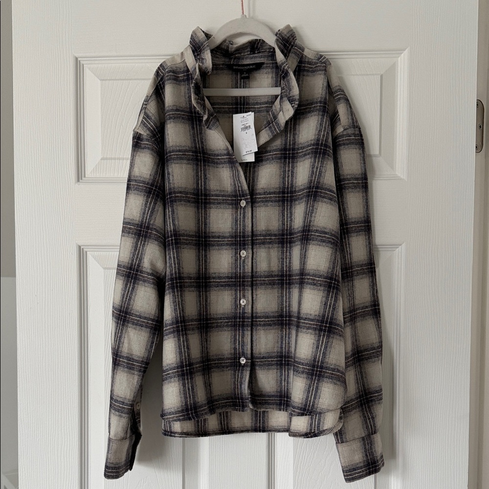 Banana Republic Plaid Button-Up Shirt with Ruffle Collar